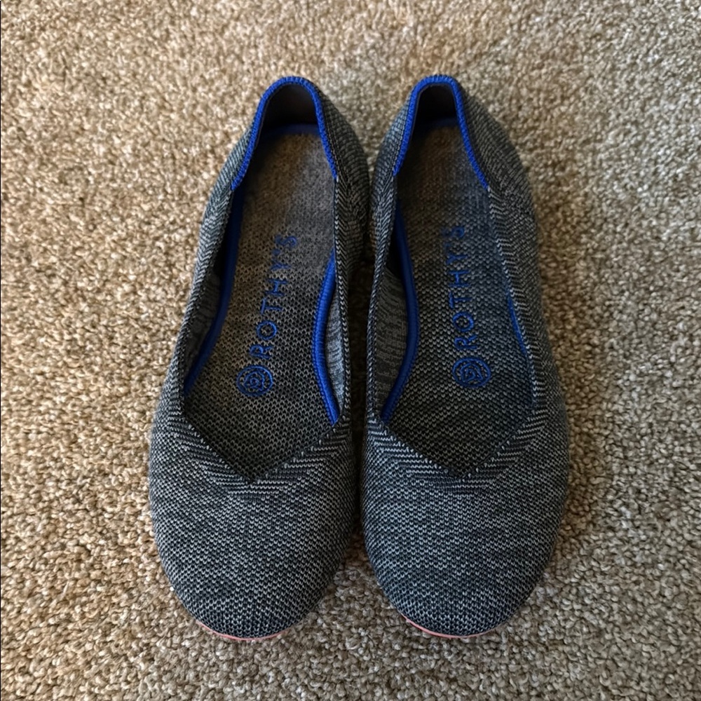 Rothy's Charcoal Flats with Blue Trim